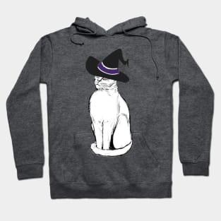 White Cat with Witch Hat Hoodie